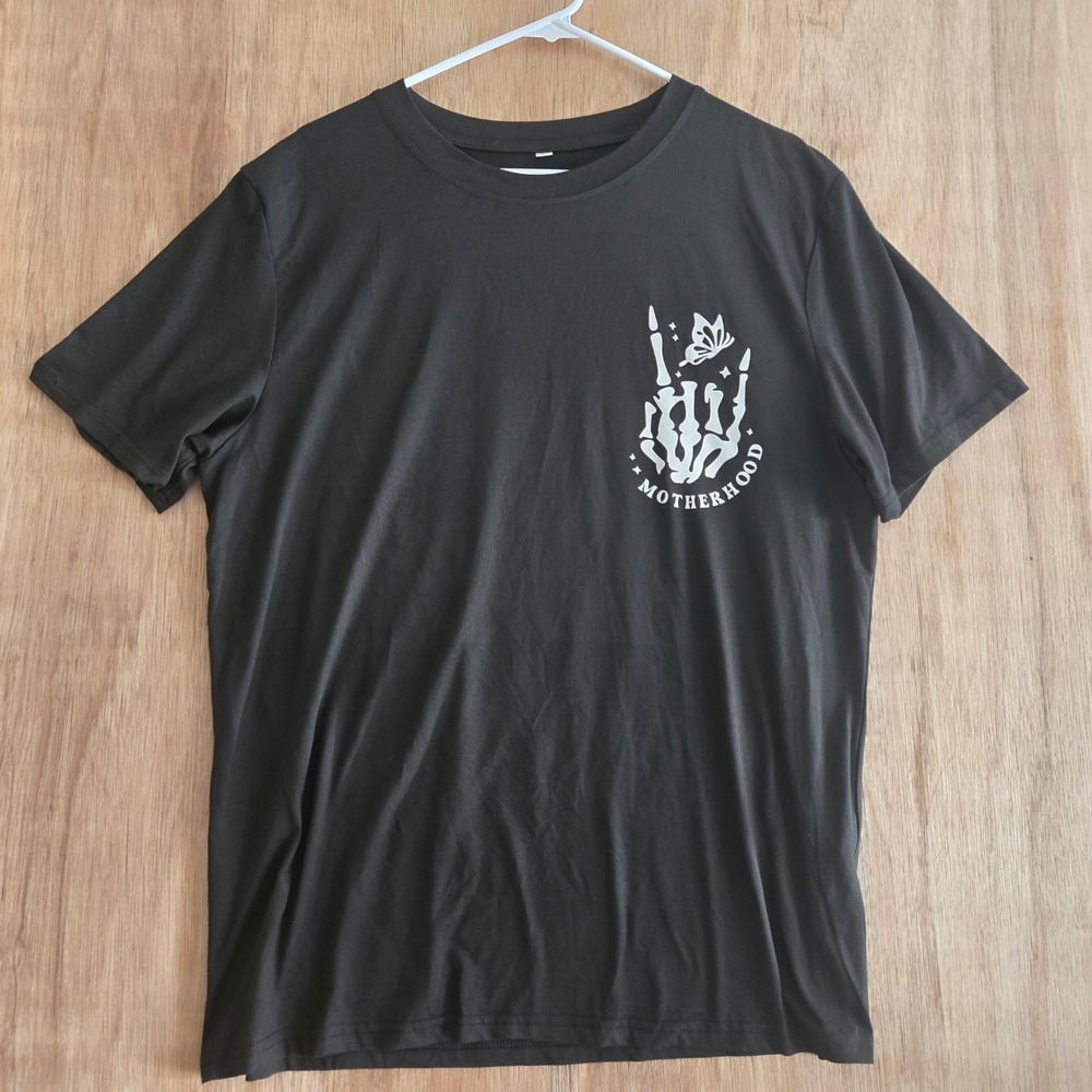 Motherhood Skeleton Graphic Tee Black Short Sleeve Rocker Mom T-Shirt Large